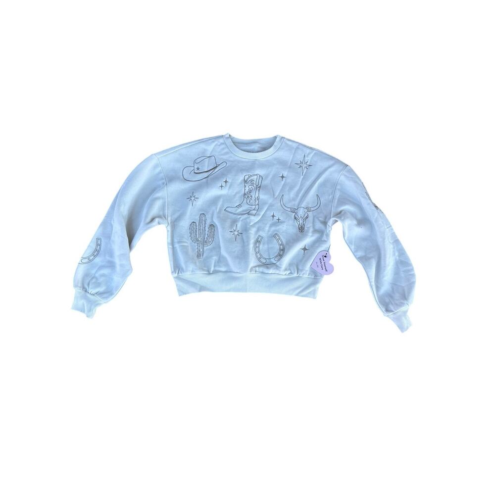 Cotton Classic Women’s Medium Western Cowboy Boots Cropped Sweatshirt Cowgirl
